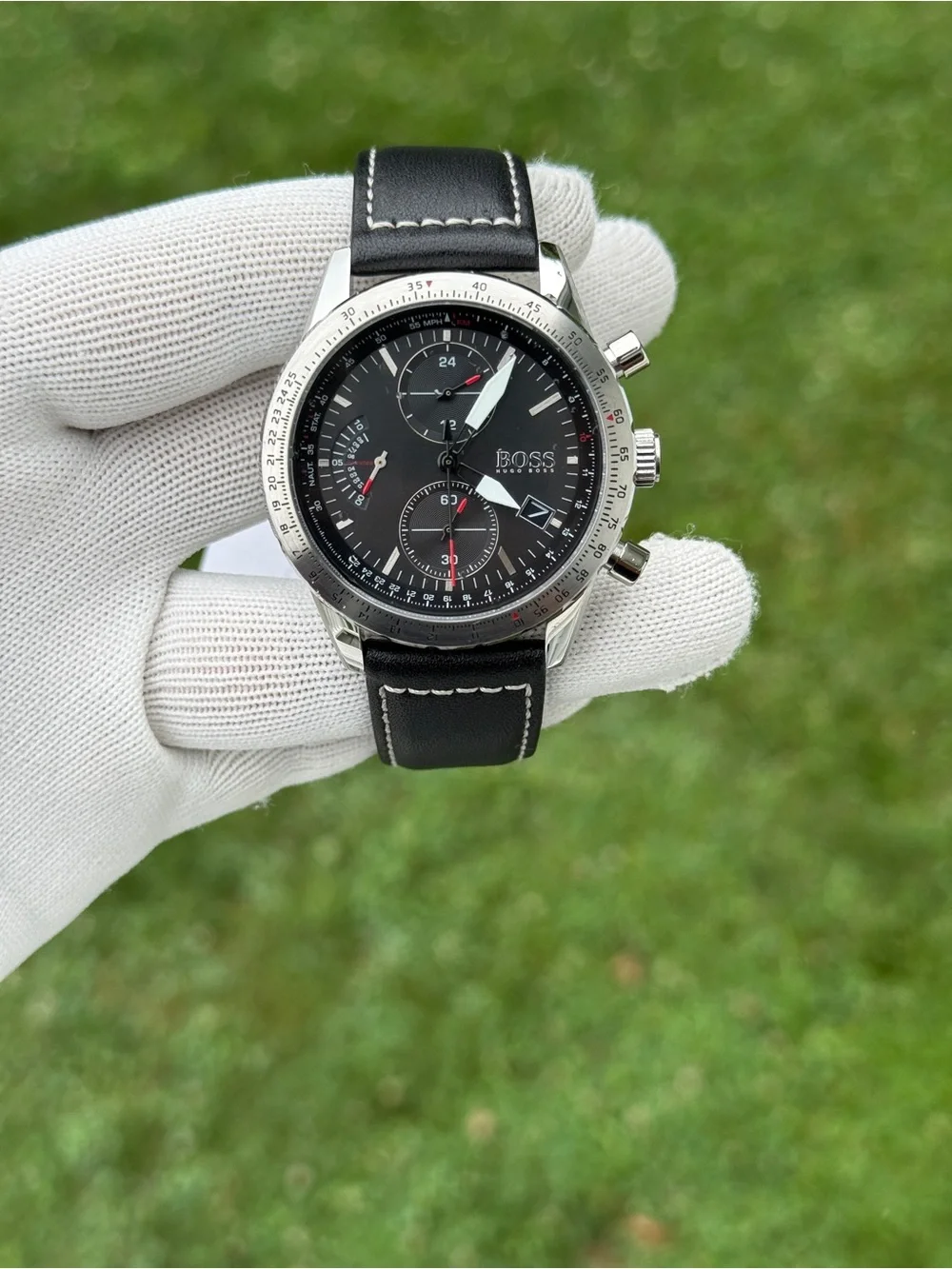 Hugo Boss Pilot Edition Black Dial Black Leather Strap Men's Watch